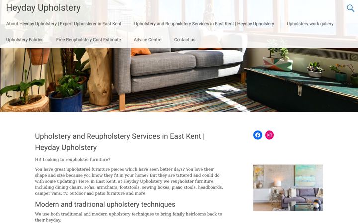 Screenshot of heydayupholstery.co.uk