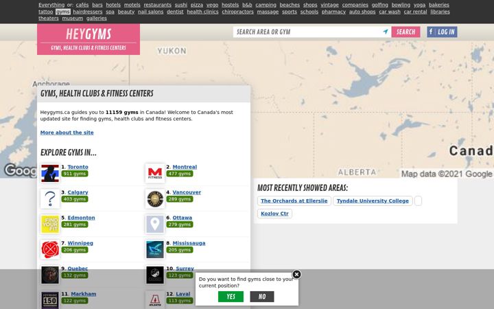 Screenshot of heygyms.ca
