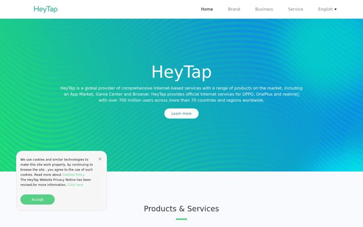 Skjámynd af heytap.com