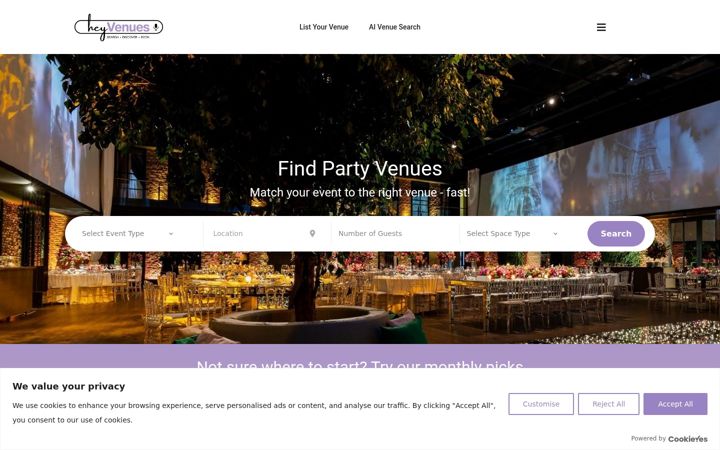 Screenshot of heyvenues.com