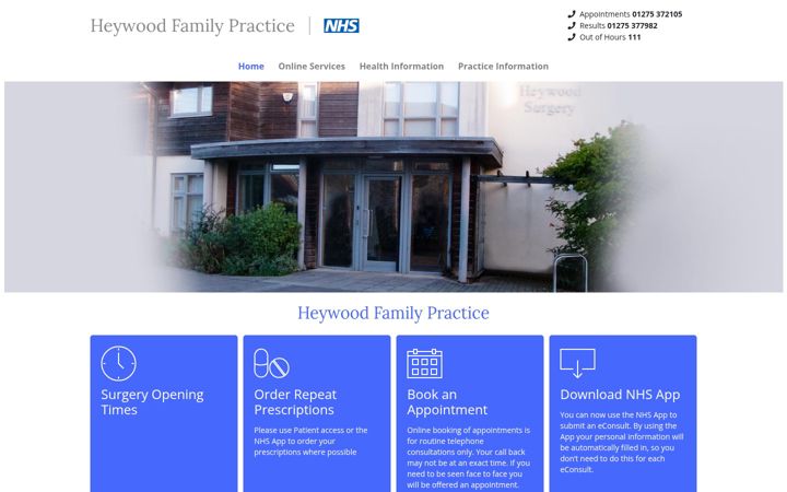 Screenshot of heywoodfamilypractice.nhs.uk