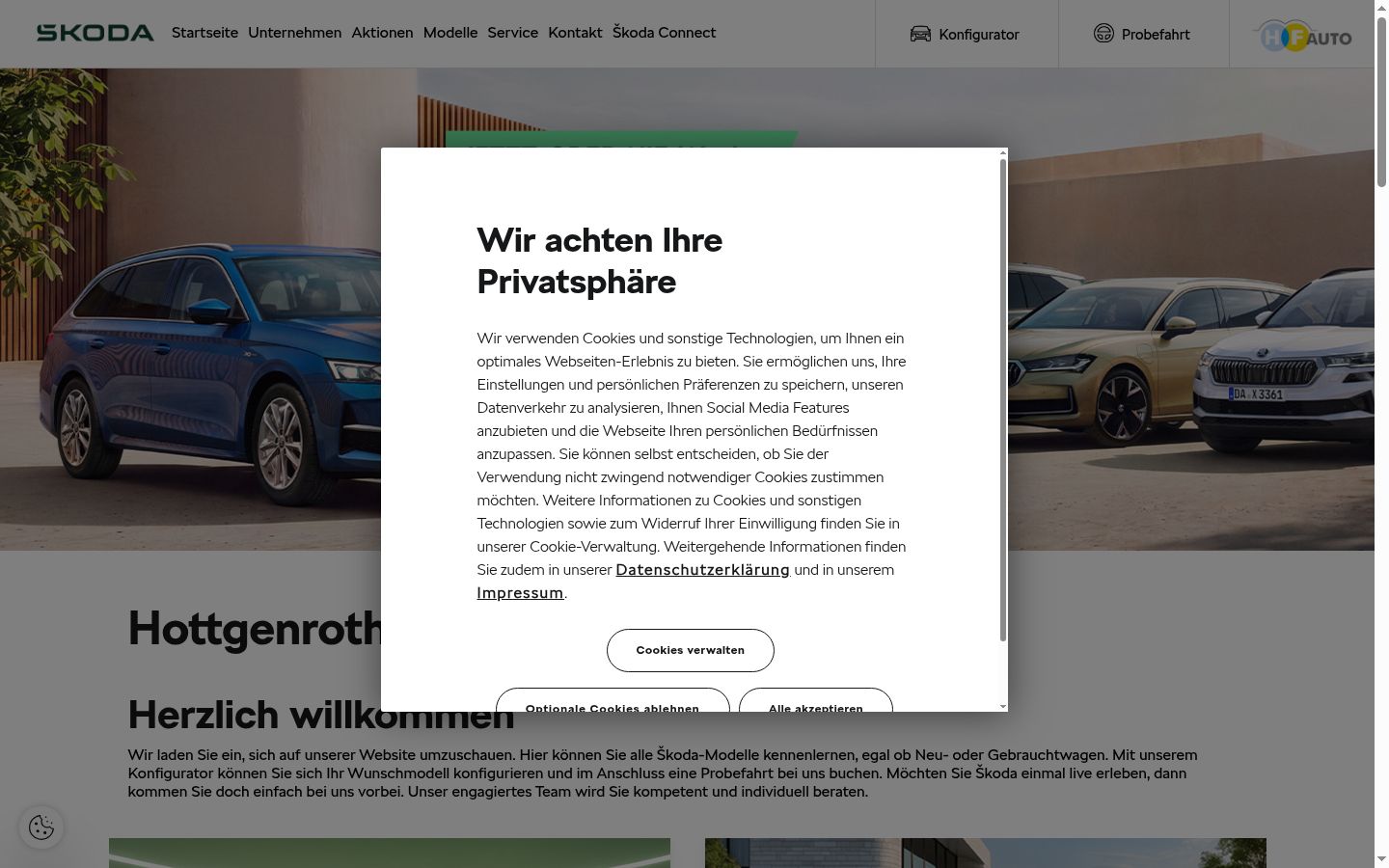 Screenshot del banner di consenso mostrato prima di qualsiasi interazione