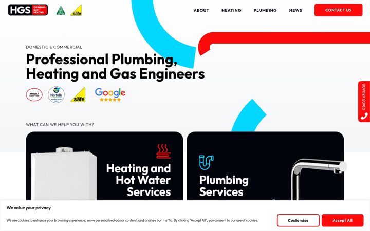 Screenshot of hgsplumbingandheating.co.uk