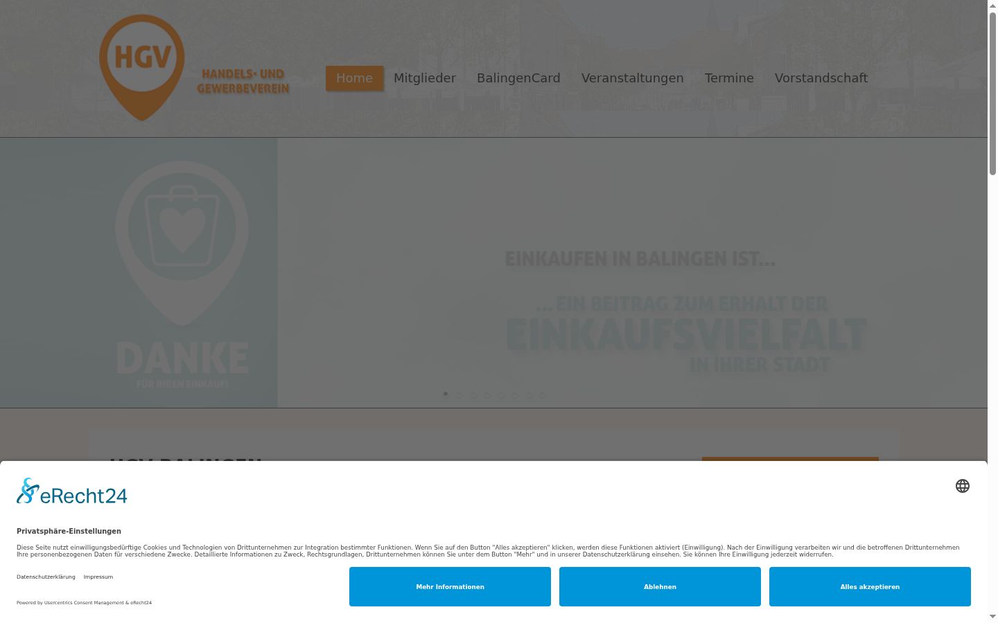 Screenshot des Einwilligungsbanners vor jeglicher Interaktion