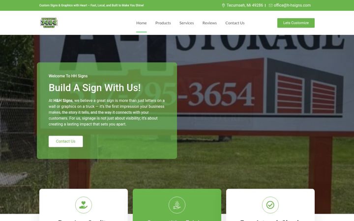 Screenshot of hhcustomsigns.com