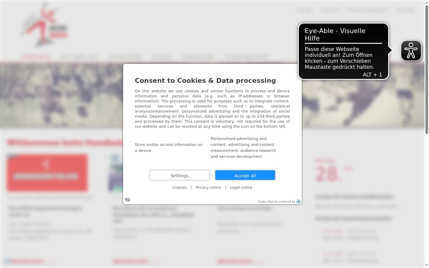 Screenshot van de toestemmingsbanner zoals getoond vóór enige interactie