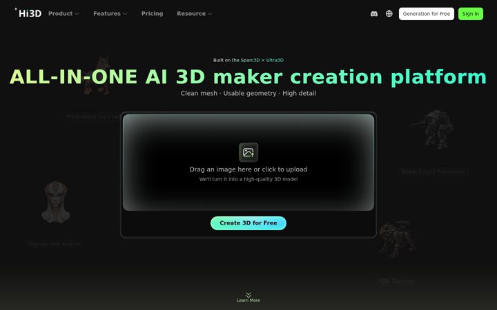 Screenshot of hi3d.ai