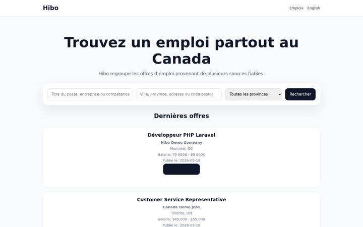 Screenshot of hibo.ca