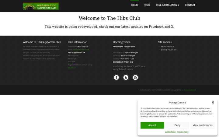 Screenshot of hibsclub.co.uk
