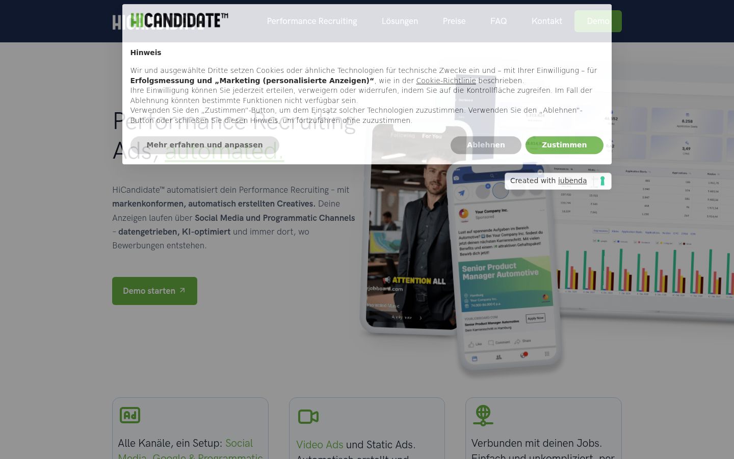 Capture d'écran de la bannière de consentement affichée avant toute interaction