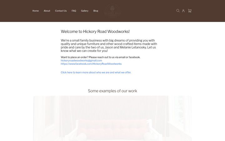 Screenshot of hickoryroadwoodworks.com