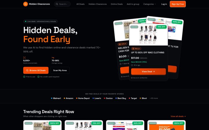 Screenshot of hiddenclearances.com