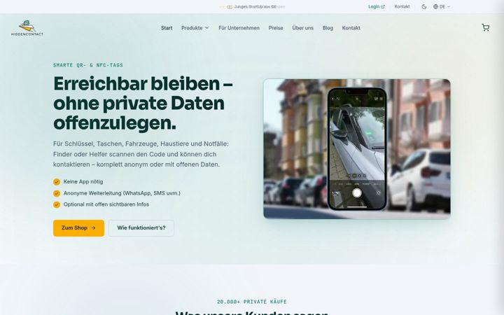 Screenshot of hiddencontact.com