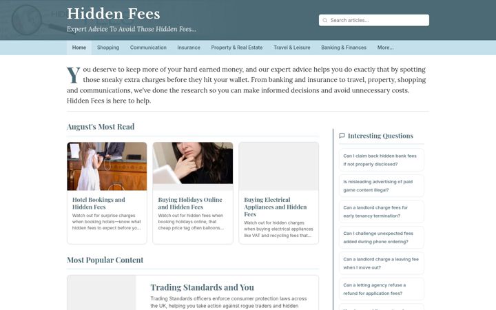 Screenshot of hiddenfees.co.uk