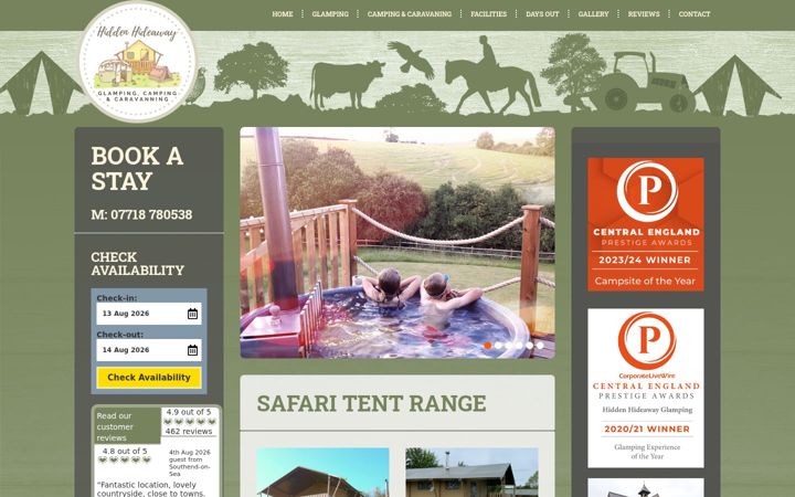 Screenshot of hiddenhideaway.co.uk