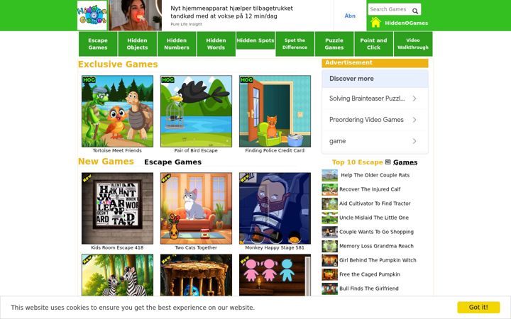 Screenshot of hiddenogames.com