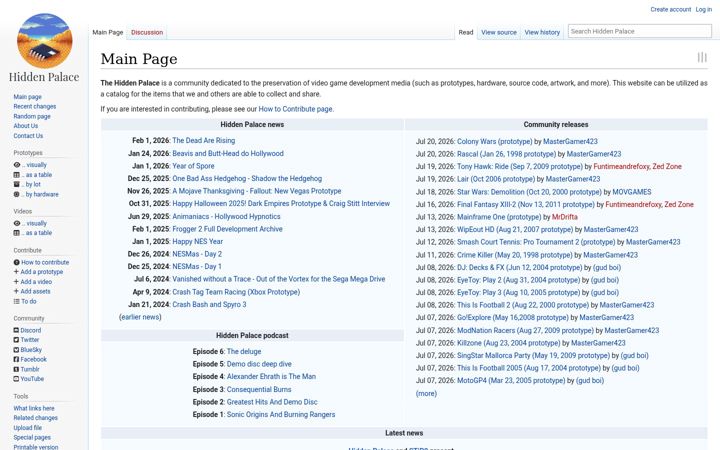 Screenshot of hiddenpalace.org