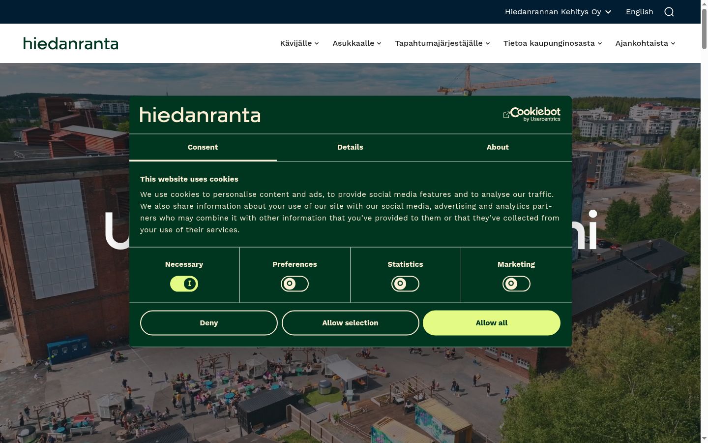 Skjermbilde av samtykkebanneret slik det vises før noen interaksjon