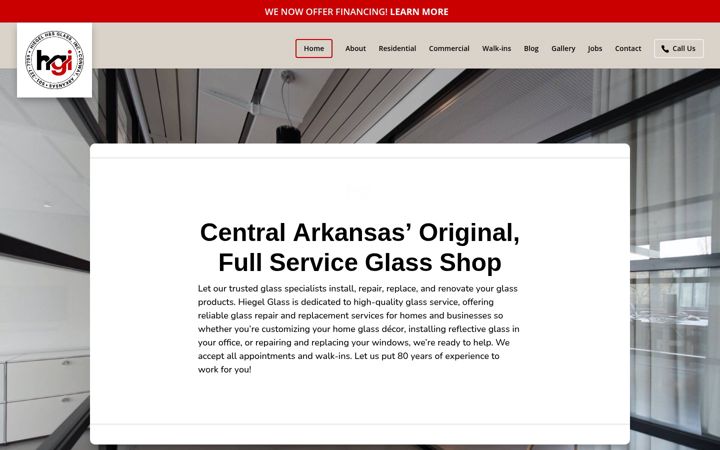 Screenshot of hiegelglass.com