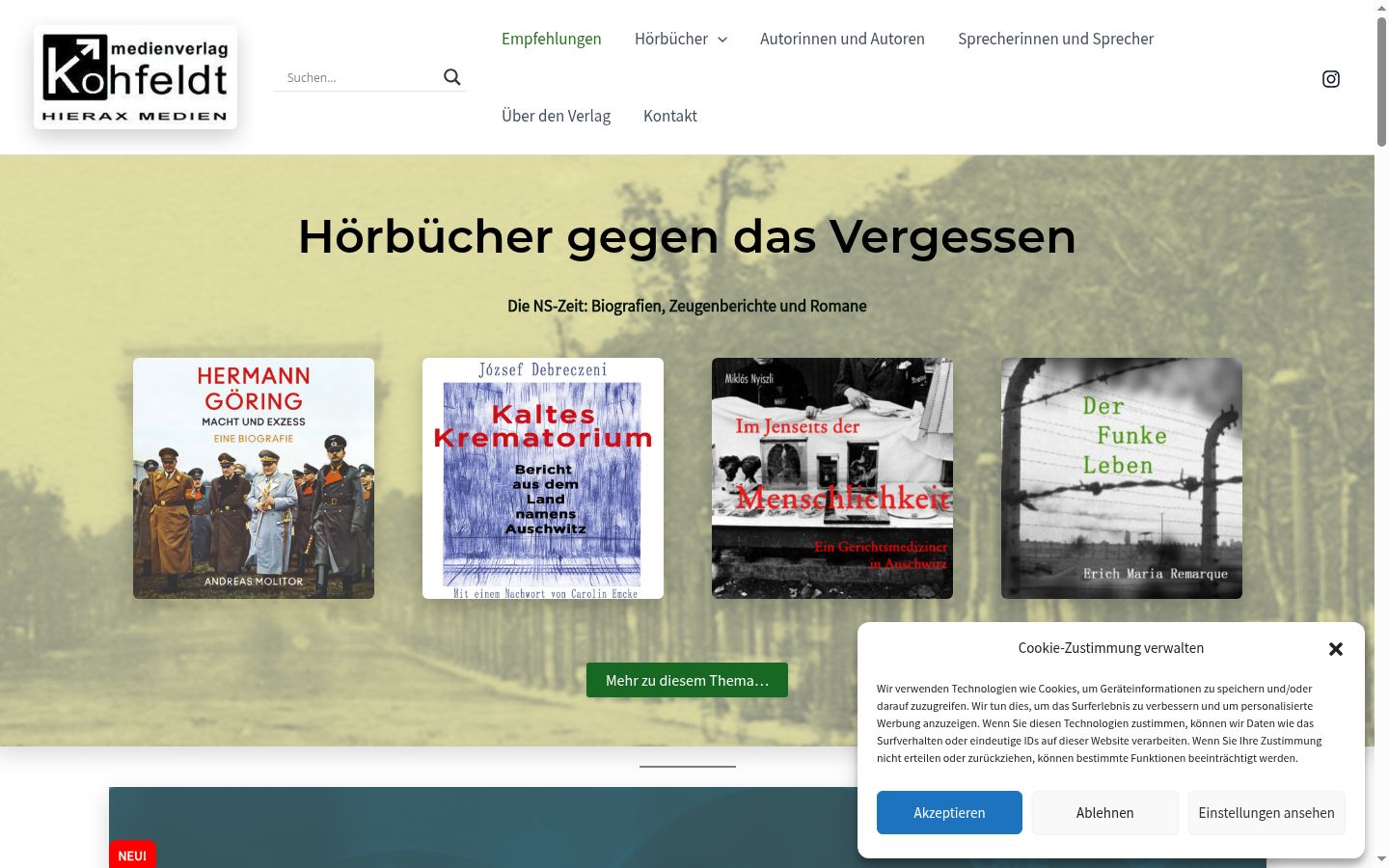 Screenshot des Einwilligungsbanners vor jeglicher Interaktion
