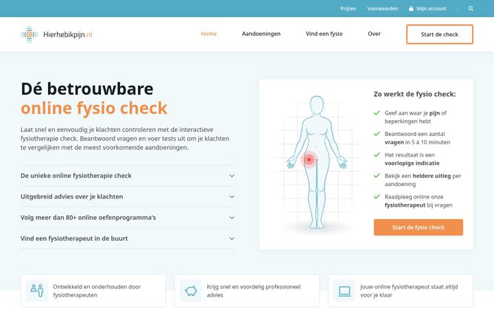 Screenshot of hierhebikpijn.nl