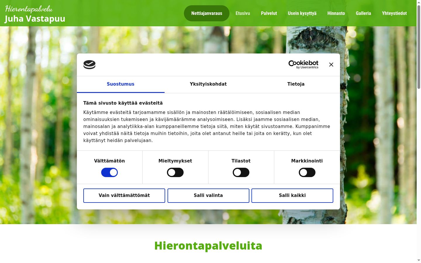 Sutikimo reklamjuostės, rodytos prieš bet kokią sąveiką, ekrano kopija