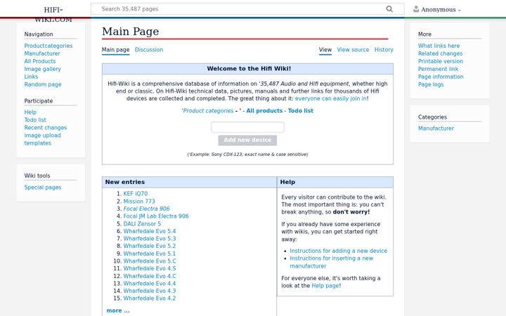 Screenshot of hifi-wiki.com