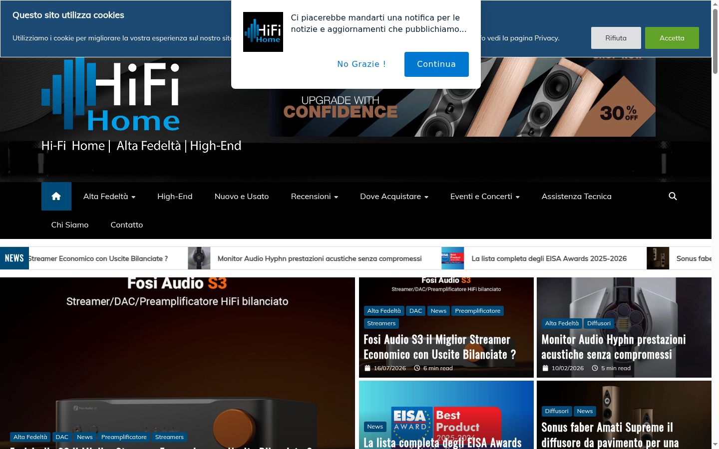 Screenshot del banner di consenso mostrato prima di qualsiasi interazione