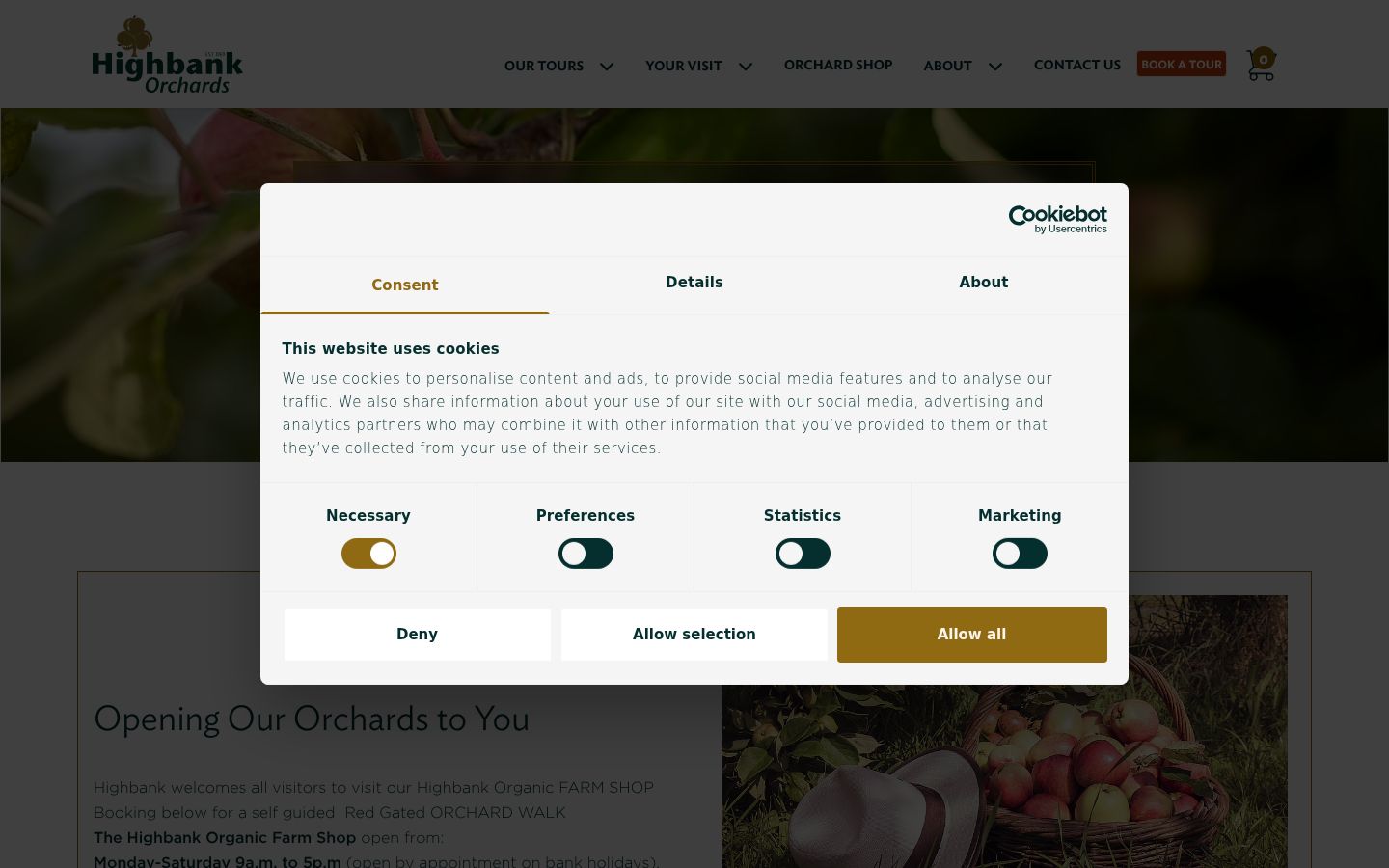 Screenshot del banner di consenso mostrato prima di qualsiasi interazione