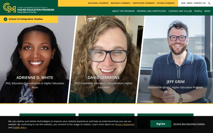 Captură de ecran a highered.gmu.edu