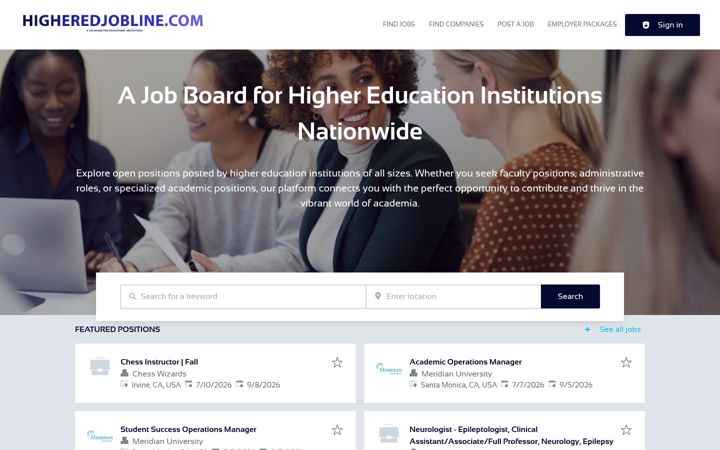 Screenshot of higheredjobline.com