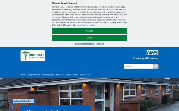 Screenshot of highgatemedicalcentre.nhs.uk