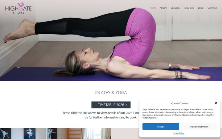 Screenshot of highgatepilates.co.uk