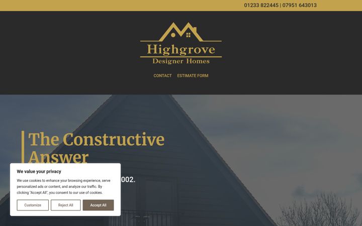 Screenshot of highgrovedesignerhomes.co.uk
