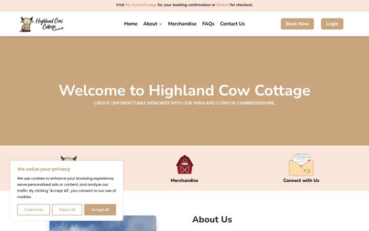 Screenshot of highlandcowcottage.com