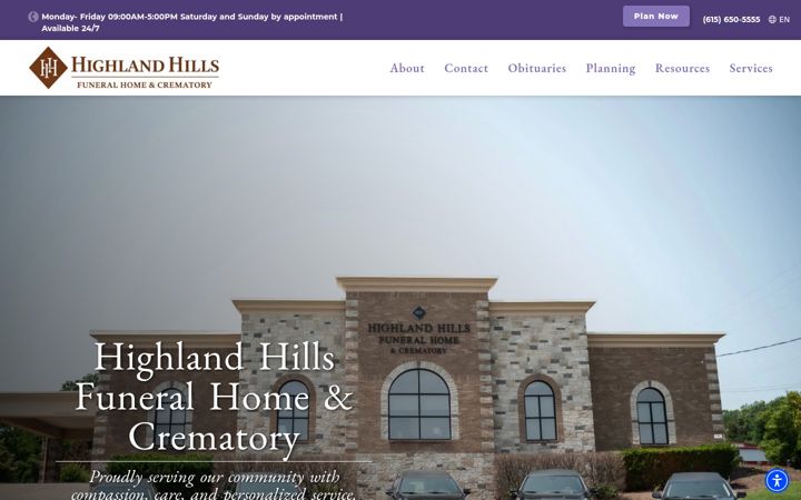 Screenshot of highlandhillsfuneralhome.com