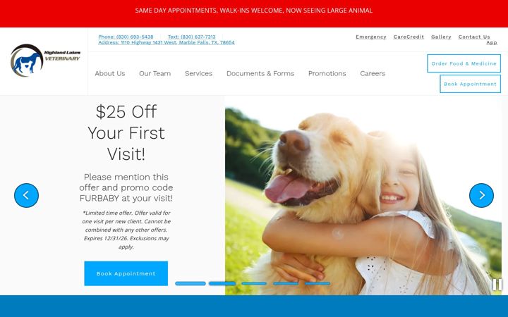 Screenshot of highlandlakesvet.com