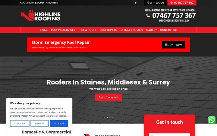 Screenshot of highlineroofing.co.uk
