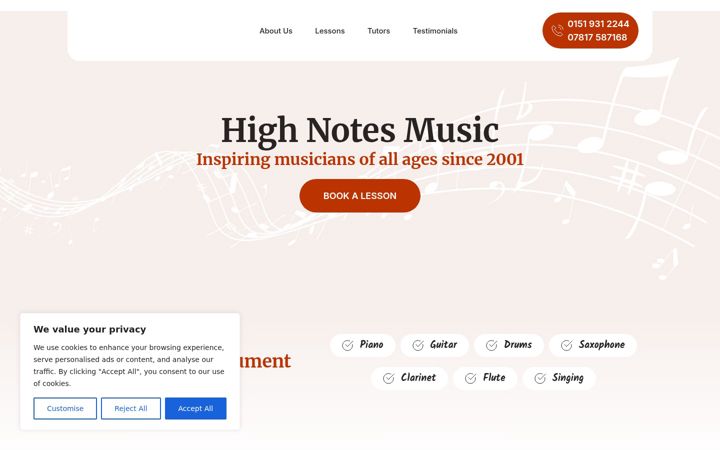 Screenshot of highnotesmusic.co.uk