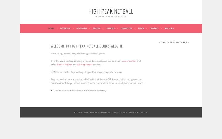 Screenshot of highpeaknetball.co.uk