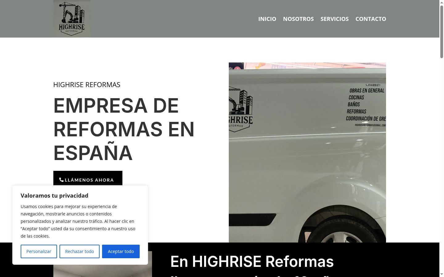 Captura de pantalla del banner de consentimiento mostrado antes de cualquier interacción