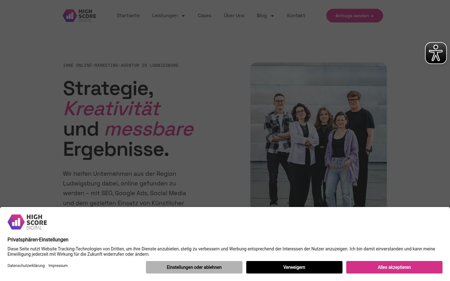 Captura de ecrã do banner de consentimento apresentado antes de qualquer interação