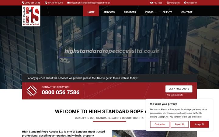 Screenshot of highstandardropeaccessltd.co.uk