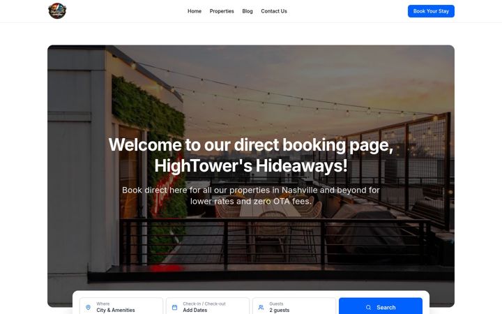 Screenshot of hightowershideaways.com