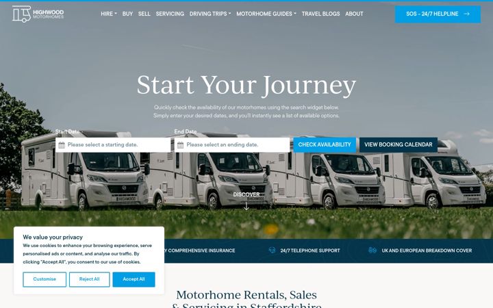 Screenshot of highwoodmotorhomes.co.uk