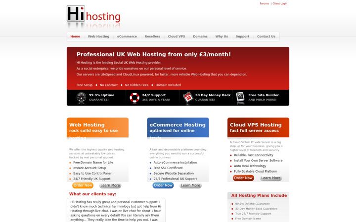 Screenshot of hihosting.co.uk