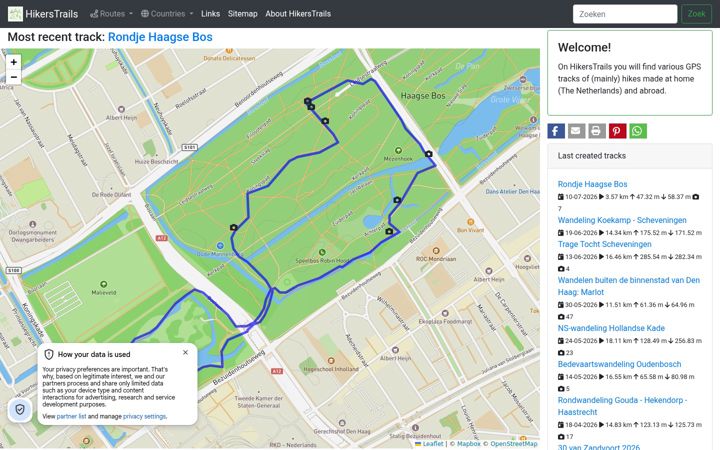 Screenshot of hikerstrails.com