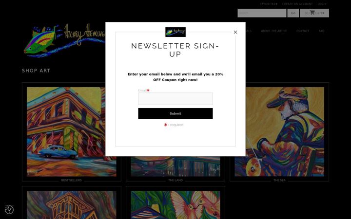 Screenshot of hilaryhemingwayart.com