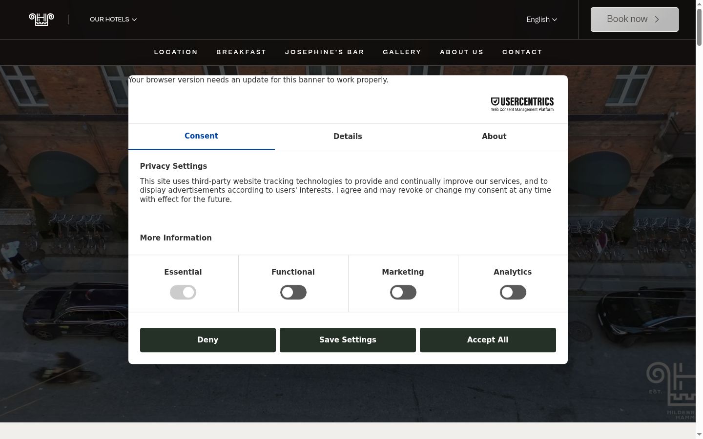 Screenshot del banner di consenso mostrato prima di qualsiasi interazione
