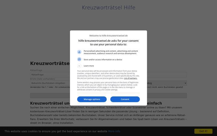Screenshot of hilfe-kreuzwortraetsel.de